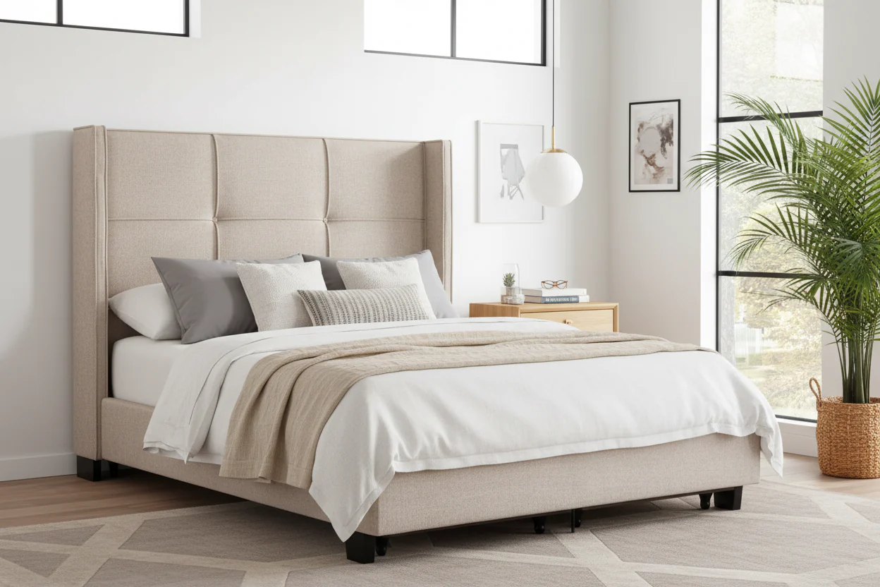 Wingback Upholstered Platform Bed - Image 6